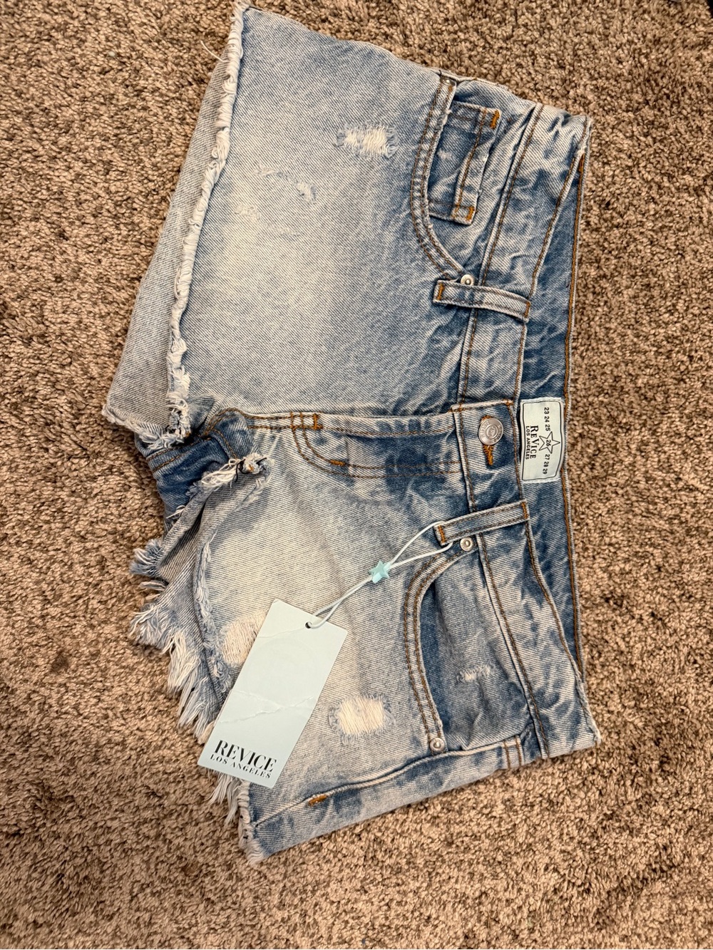 REVICE Light Blue Distressed Denim Jean Shorts